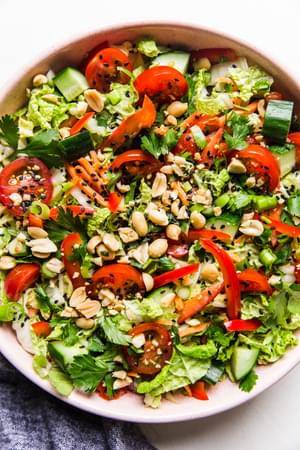 Asian chop salad with sesame seeds, red bell pepper