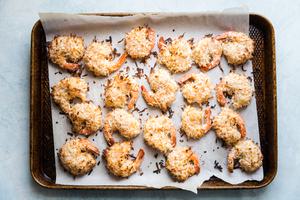 baking sheet of baked coconut shrimp