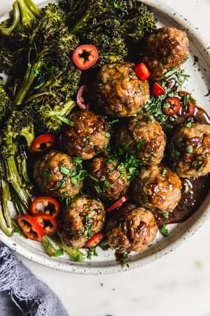 Baked Teriyaki Meatballs With Roasted Broccoli