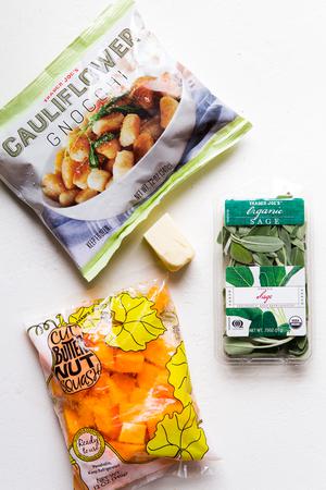 ingredients for brown butter sage cauliflower gnocchi with butternut squash