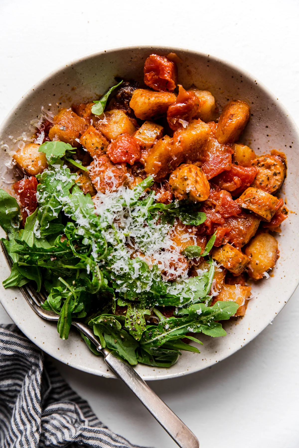 cauliflower gnocchi with bruschetta sauce and sausage