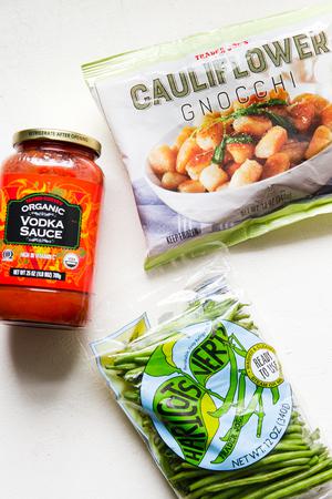 ingredients for vodka sauce and green bean cauliflower gnocchi