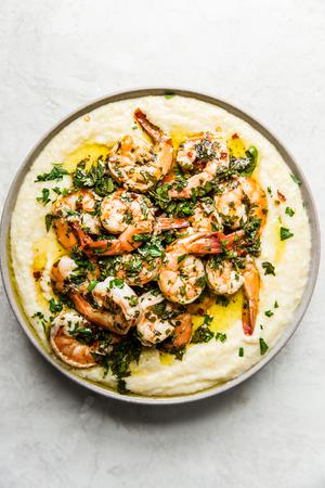 Chimichurri Shrimp With Creamy Polenta in a bowl