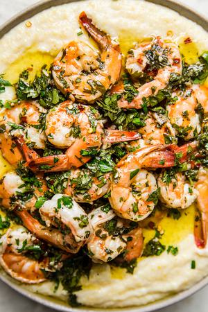 Chimichurri Shrimp With Creamy Polenta in a bowl