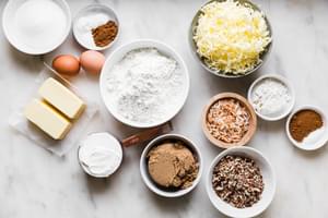 ingredients for sour cream coffee cake in small bowls