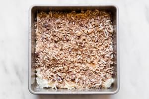 coffee cake in a baking dish before being baked