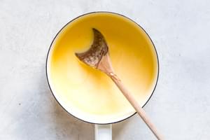 melted cheese sauce in a sauce pan for stovetop mac and cheese