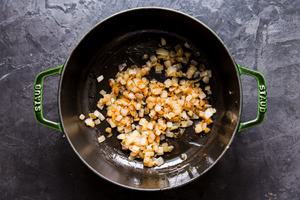 onions and olive oil in a stock pot
