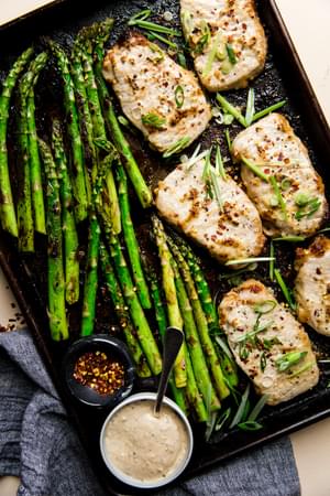 Honey Mustard Pork Chop Sheet Pan Dinner With Asparagus