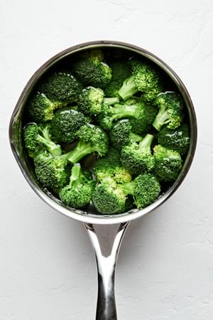 broccoli being blanched in salted water
