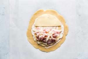 Keto Homemade Ham And Cheese Hot Pocket being made