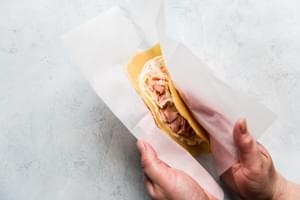 Keto Homemade Ham And Cheese Hot Pocket being folded
