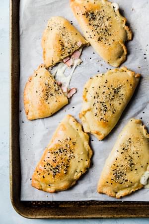 baked Keto Homemade Ham And Cheese Hot Pocket on parchment paper