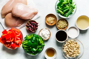 ingredients laid out to make quick and easy homemade kung pao chicken