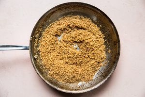 buttery toasted panko breadcrumbs in a frying pan