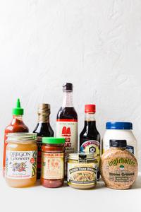 honey, chili sauce, bouillon, mustard, mayonnaise, soy sauce, fish sauce, essential condiments for your pantry