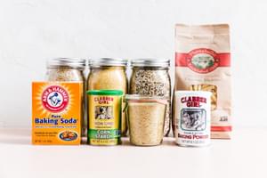 pantry dry goods baking soda, baking powder, dried pasta