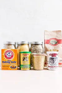 pantry dry goods baking soda, baking powder, dried pasta