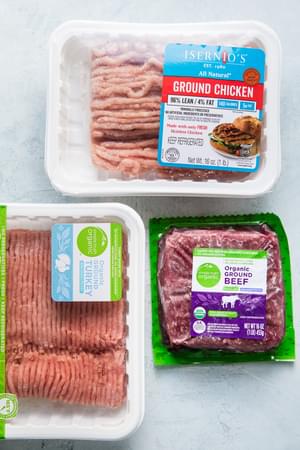 frozen ground chicken, frozen ground turkey, frozen ground beef