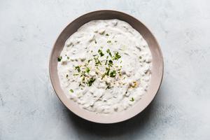 raita in a ceramic bowl