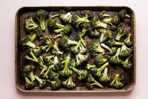 sheet pan of roasted broccoli