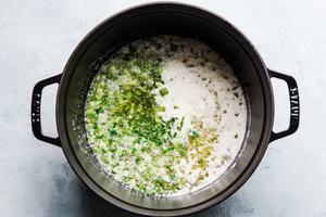 pot with butter, flour and green onions