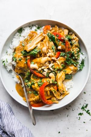 slow cooker pumpkin chicken curry on a plate