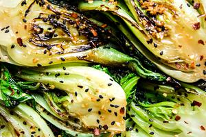 stir fried bok choy with garlic soy sauce and sesame seeds