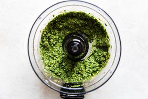 walnut kale vegan pesto in a food processor