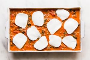 Baked Penne Alla Vodka With Kale with fresh mozzarella