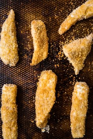 baking sheet with crispy panko crusted chicken