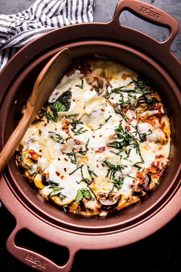 vegetarian lasagna made in a crock pot