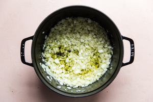 Onions sautéed in a pot