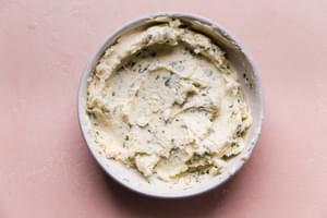 garlic, butter, fresh parsley, salt and parmesan cheese mixed together in a small bowl