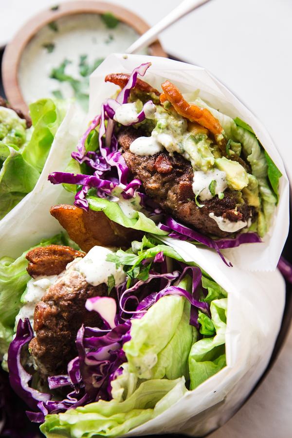 2 Low Carb Bacon Burger With Jalapeño Mayonaise in a small bowl