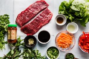 ingredients laid out for thai style steak lettuce cups
