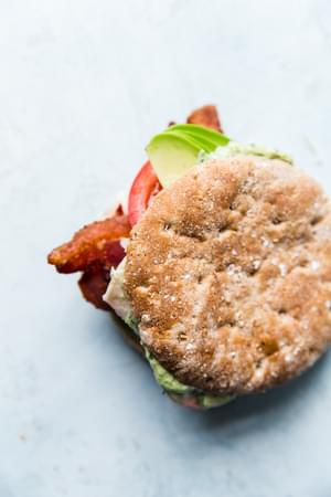 Turkey Bacon Club Sandwich with avocado and tomato