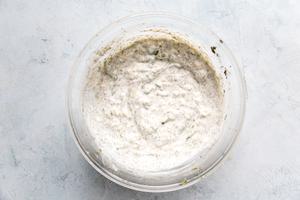 Tzatziki Sauce in a bowl made with Greek yogurt, cucumber, dill, garlic, lemon juice, salt, pepper & za'atar
