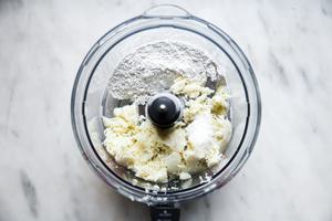 steamed cauliflower, flour and salt in a food processor for cauliflower gnocchi