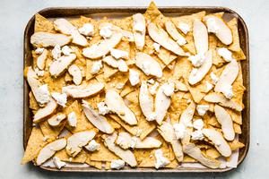 sheet pan of shawarma nachos