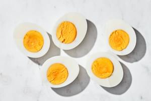 hard boiled eggs sliced in half