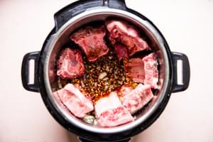 4 lbs pork ribs in an instant pot with brown sugar sauce