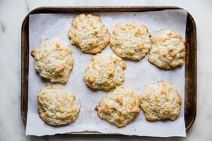 shortcake biscuits on a baking sheet