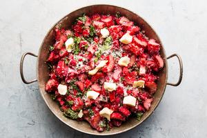 rhubarb and mint baked topped with butter