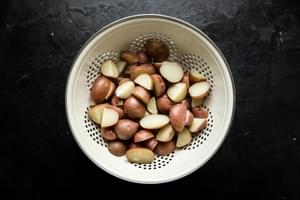 boiled potatoes in a colander