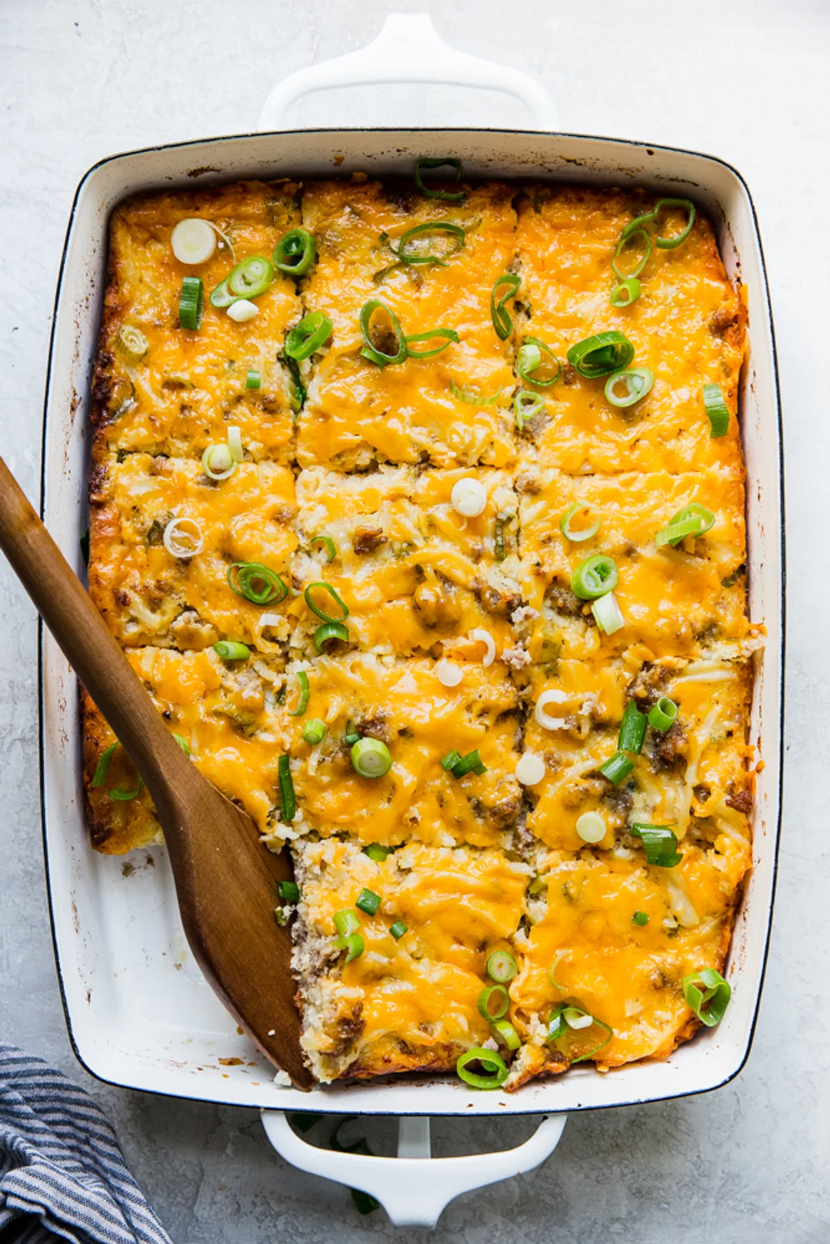 An egg and sausage breakfast casserole in a list of easy make-ahead breakfast ideas