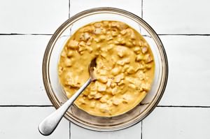 a bowl of burger sauce made with mustard, mayonnaise, ketchup, and chopped onion