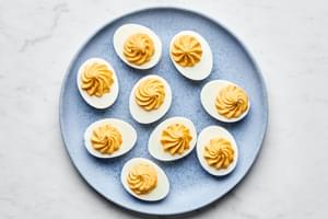 Homemade deviled eggs on a plate