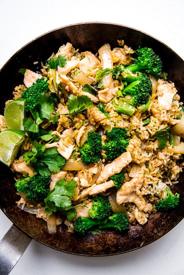 Thai Fried Rice with Basil and chicken lime and cilantro