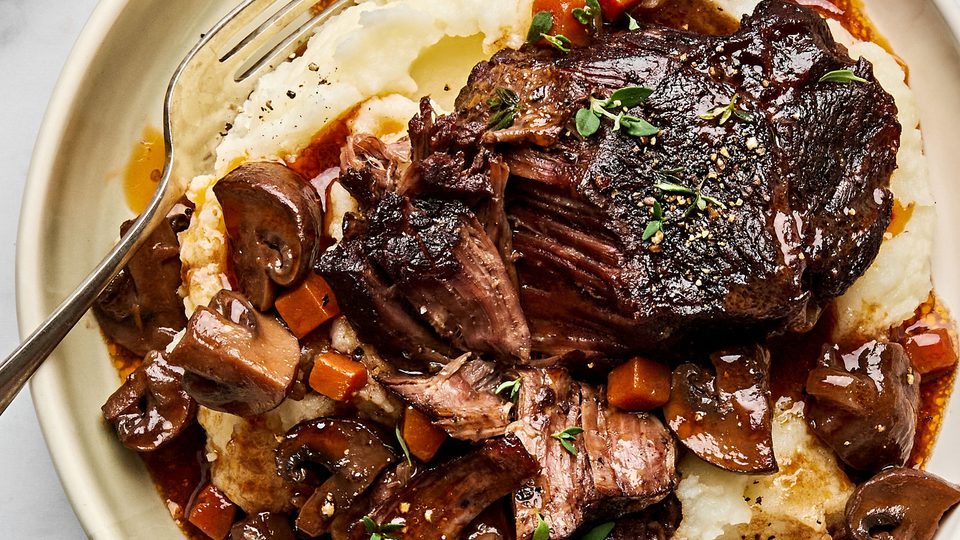 Wine Braised Beef with Mushrooms